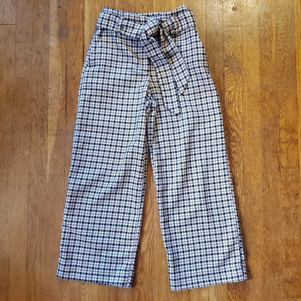 High-Waist Houndstooth Wide-Leg Pants - Black & White